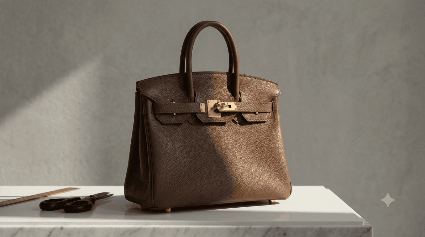 Ultra-high-end cinematic photography of a bespoke luxury leather bag